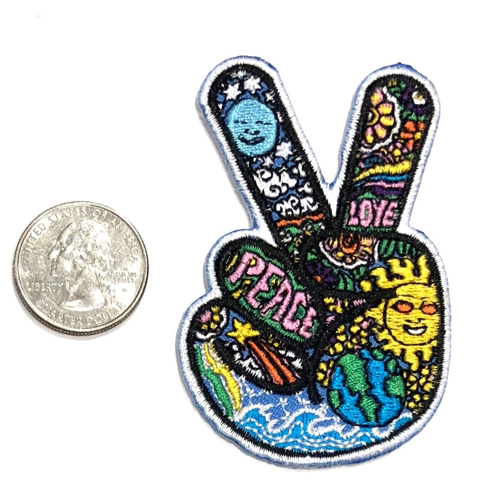 Peace Fingers Patch Iron On Hippie Love DIY Badge